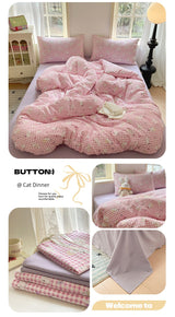 Young Adult Heart Double-Layer Yarn Bedding Four-Piece Set Washed Cotton Duvet Cover Dormitory Bed Single Student Three-Piece Set 4 Julia M LifeStyles