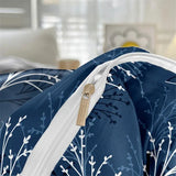 Queen Size Flower Branch Matte Duvet Cover Set - Soft and Skin-Friendly
