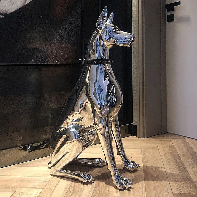 Home Decor Watchdog Chrome Doberman Sculpture – Elegant Resin Figurine