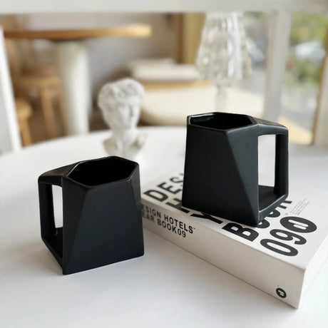 Modern Hexagonal Geometric Ceramic Coffee Mug - Matte Black Porcelain - Julia M LifeStyles