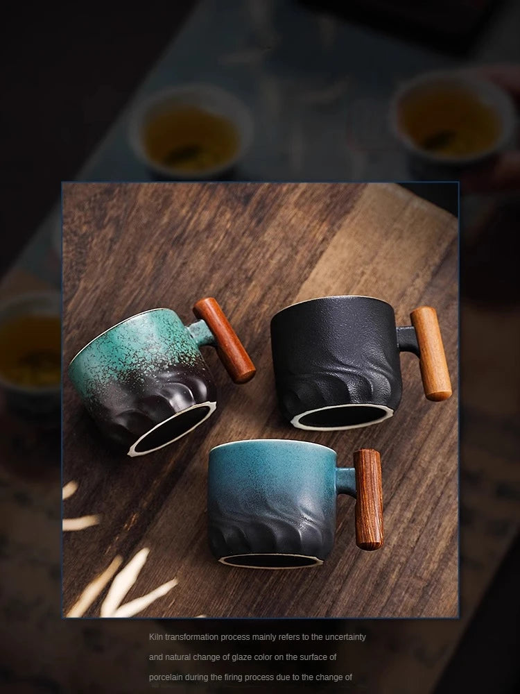 Creative Handmade Exquisite Coffee Cup Vintage Coffee Cup With Wooden Handle Mug Cups Mugs Drinkware Kitchen Dining Bar Home