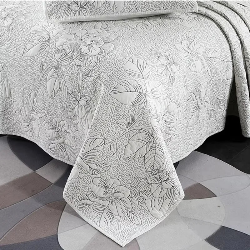 Embroidered Cotton Quilt Set 3PCS King Queen Bedspread with 2 Pillow Shams Summer Lightweight Double Blanket Breathable Coverlet