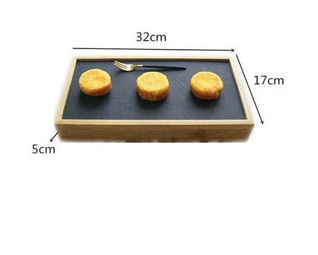 Scandinavian Creative Bamboo and Wood Slate Steak Plate Western Food Food Plate Solid Wood Black Slate Insulation Stone Tableware - Julia M LifeStyles