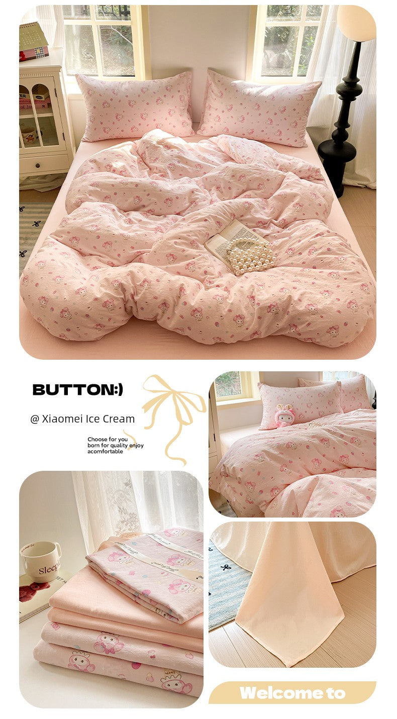 Young Adult Heart Double-Layer Yarn Bedding Four-Piece Set Washed Cotton Duvet Cover Dormitory Bed Single Student Three-Piece Set 4 Julia M LifeStyles