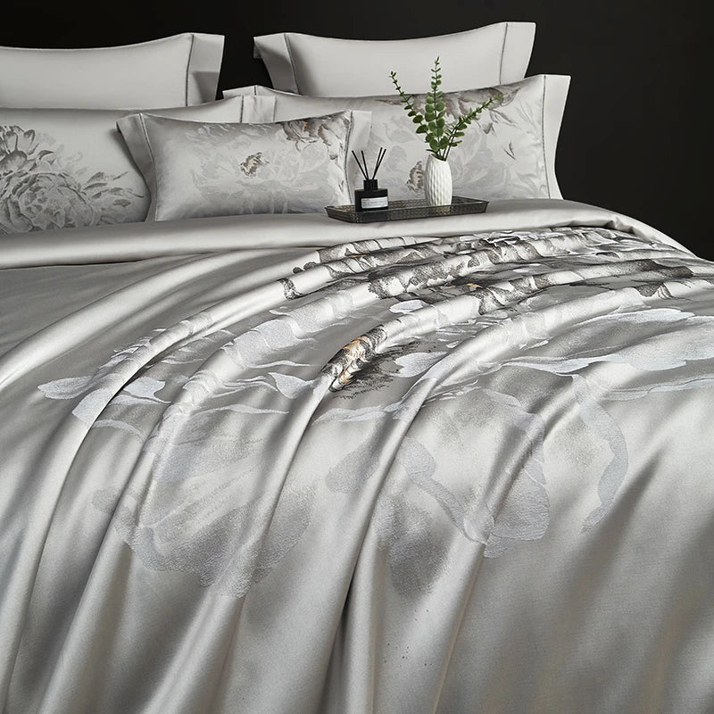 4/7Pcs Luxury Soft Silky Egyptian cotton Damask Satin Bedding Set Super King Duvet Cover Flat Sheet/Fitted Sheet Pillowcases Julia M LifeStyles