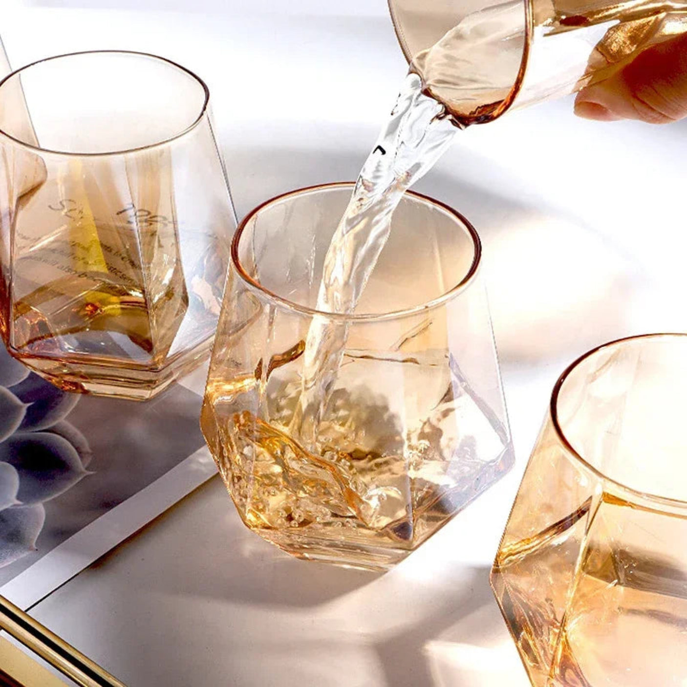 Geometric Crystal Glass Cafe and Glasses Set - Julia M LifeStyles