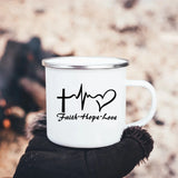 Faith Hope Love Print Christian Creative Enamel Mugs Outdoor Travel Coffee Cup Drink Dessert Milk Vintage Handle Drinkware Gift Julia M Home & Kitchen