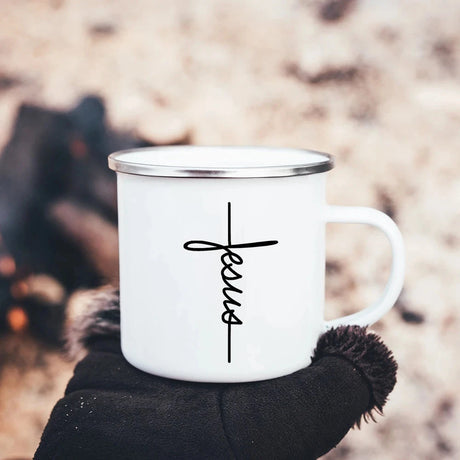 Faith Hope Love Print Christian Creative Enamel Mugs Outdoor Travel Coffee Cup Drink Dessert Milk Vintage Handle Drinkware Gift Julia M Home & Kitchen