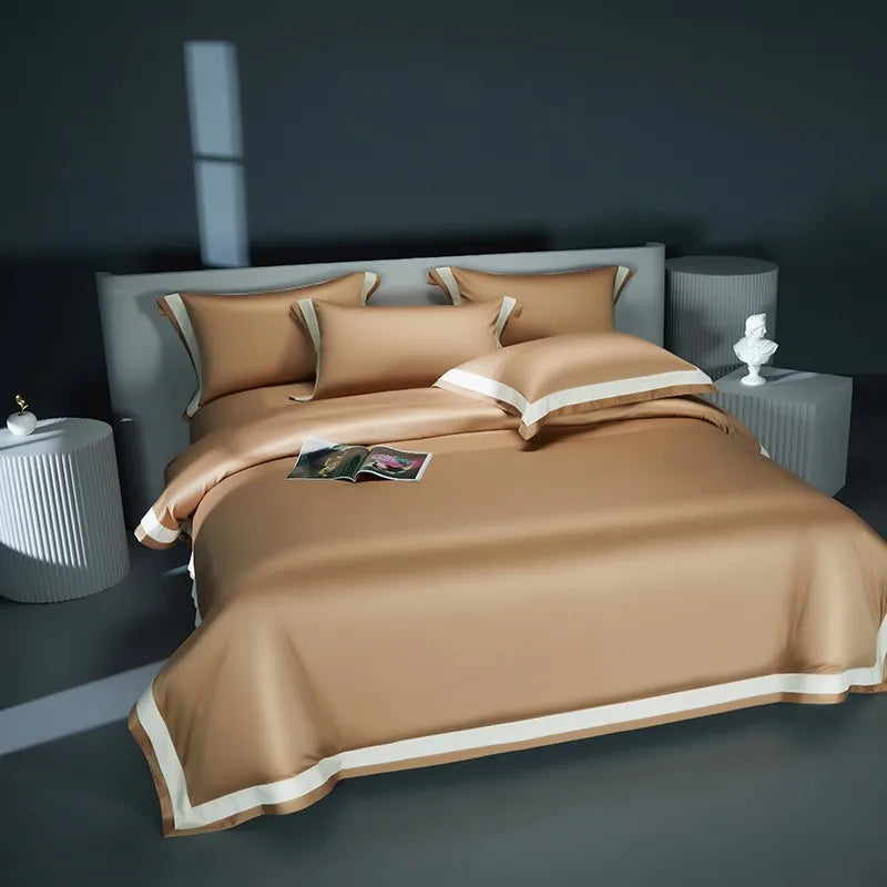 Premium 1400TC Egyptian Cotton Smooth Soft Bedding Set Chic White Grey Patchwork Duvet Cover Flat/Fitted Bed Sheet Pillowcases