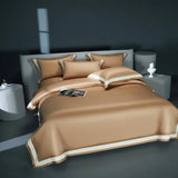 Premium 1400TC Egyptian Cotton Smooth Soft Bedding Set Chic White Grey Patchwork Duvet Cover Flat/Fitted Bed Sheet Pillowcases