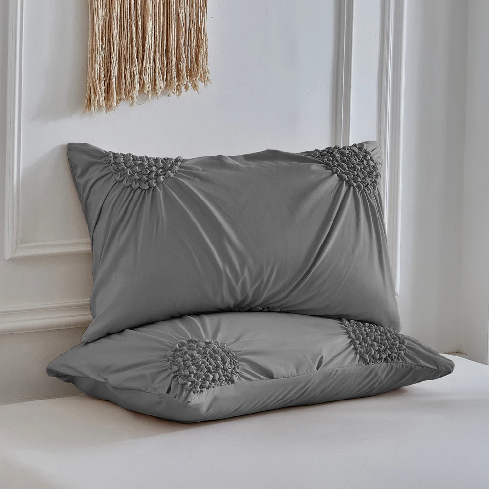 Three-dimensional Pleated Flowers Bedding Set Queen Simple Duvet Cover Set King Blanket Cover and Pillowcases Comforter Covers