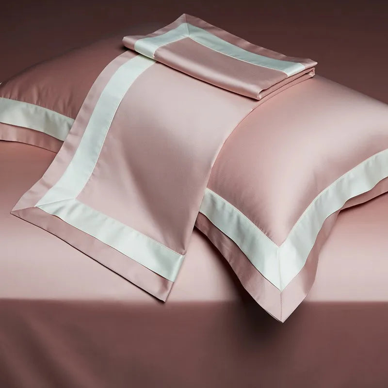 Premium 1400TC Egyptian Cotton Smooth Soft Bedding Set Chic White Grey Patchwork Duvet Cover Flat/Fitted Bed Sheet Pillowcases