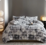 Gradient Blue Grey Faux Rabbit Fur Velvet Bedding Set