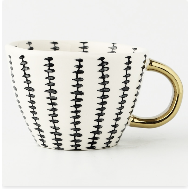 Hand Painted Geometric Ceramic Mugs With Gold Handle Handmade Irregular Cups For Coffee Tea Milk Oatmeal Creative Birthday Gifts