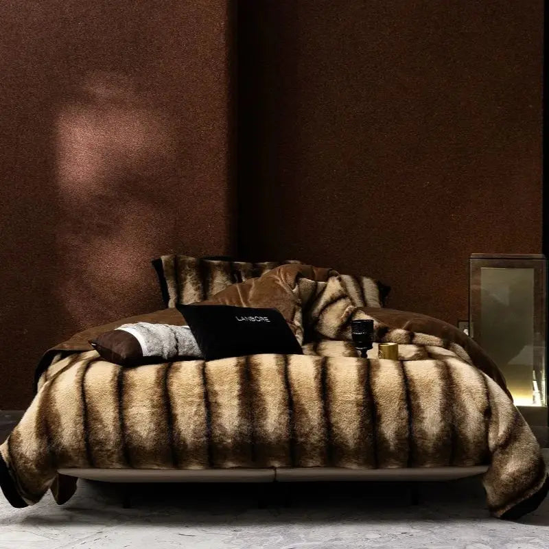 Faux Fur Duvet Cover Set with Sheet, Queen & King