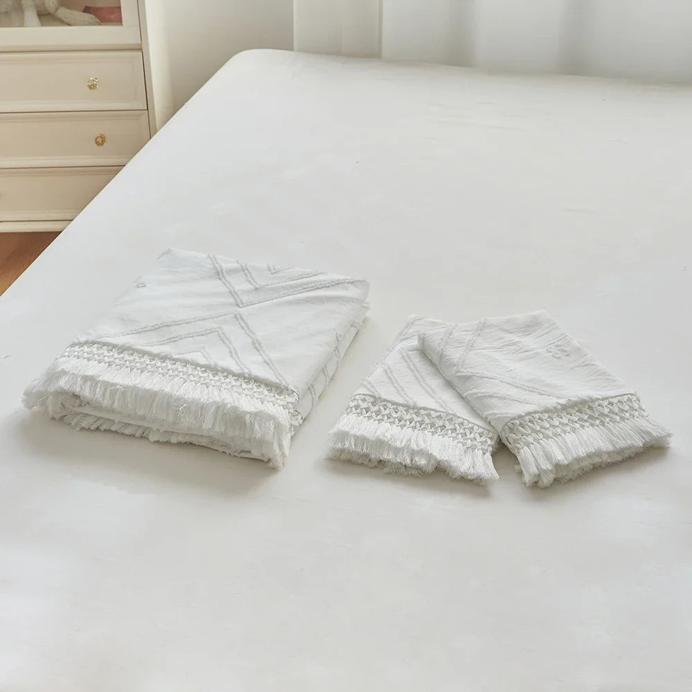 Bohemia Wavy Cut Flowers with Tassel Duvet Cover Set Single Double Boho Bedding Set Queen Soft Grace Quilt Cover and Pillowcases