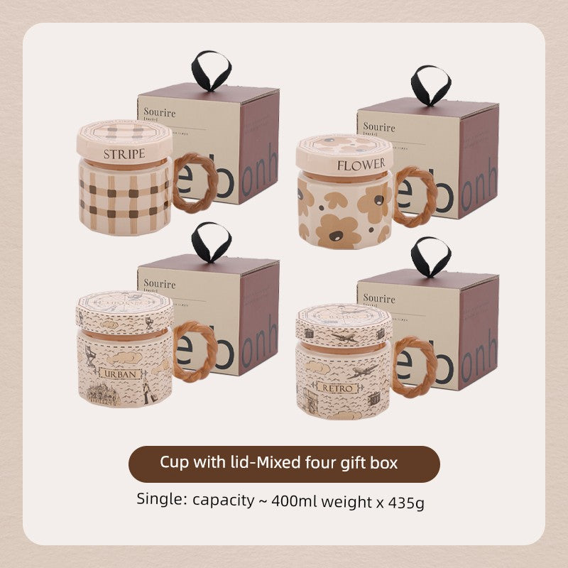 Hero Retro Ceramic Mug with Lid - Exquisite 300-400ml Coffee Cup