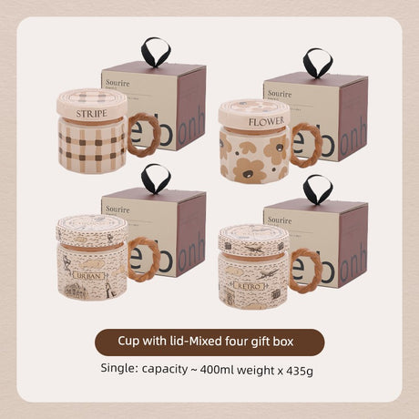 Hero Retro Ceramic Mug with Lid - Exquisite 300-400ml Coffee Cup