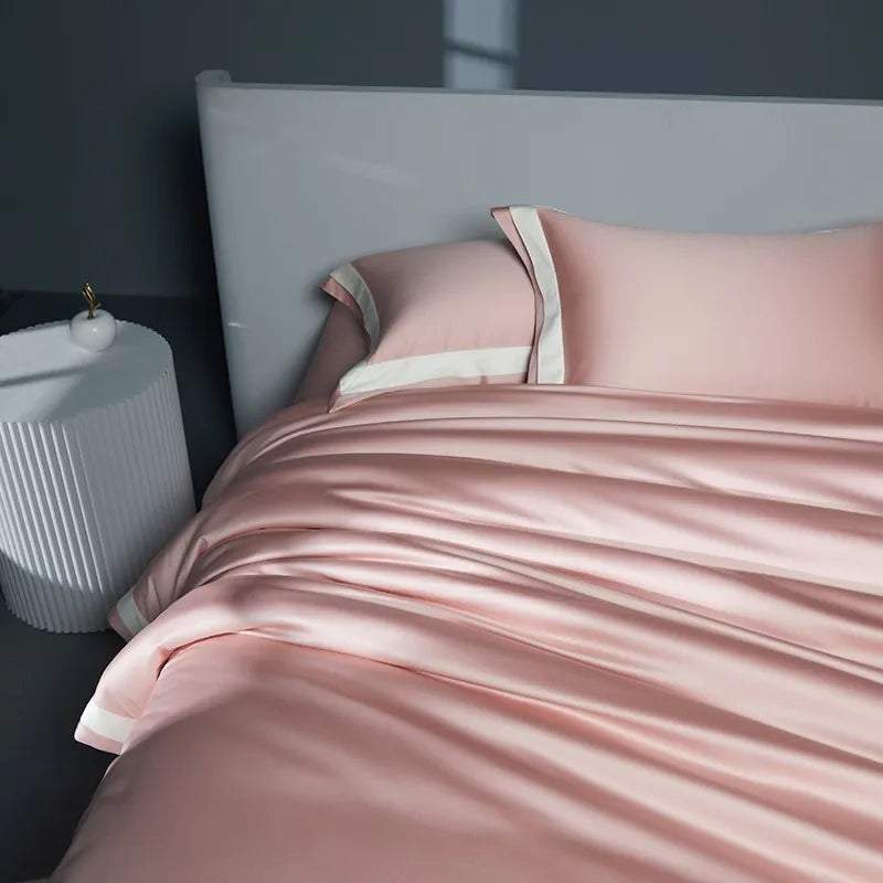 Premium 1400TC Egyptian Cotton Smooth Soft Bedding Set Chic White Grey Patchwork Duvet Cover Flat/Fitted Bed Sheet Pillowcases