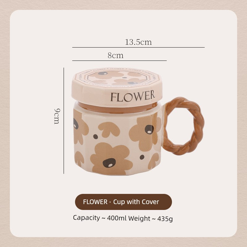 Hero Retro Ceramic Mug with Lid - Exquisite 300-400ml Coffee Cup