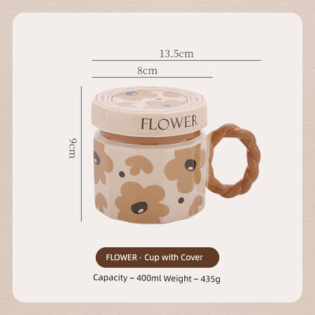 Hero Retro Ceramic Mug with Lid - Exquisite 300-400ml Coffee Cup