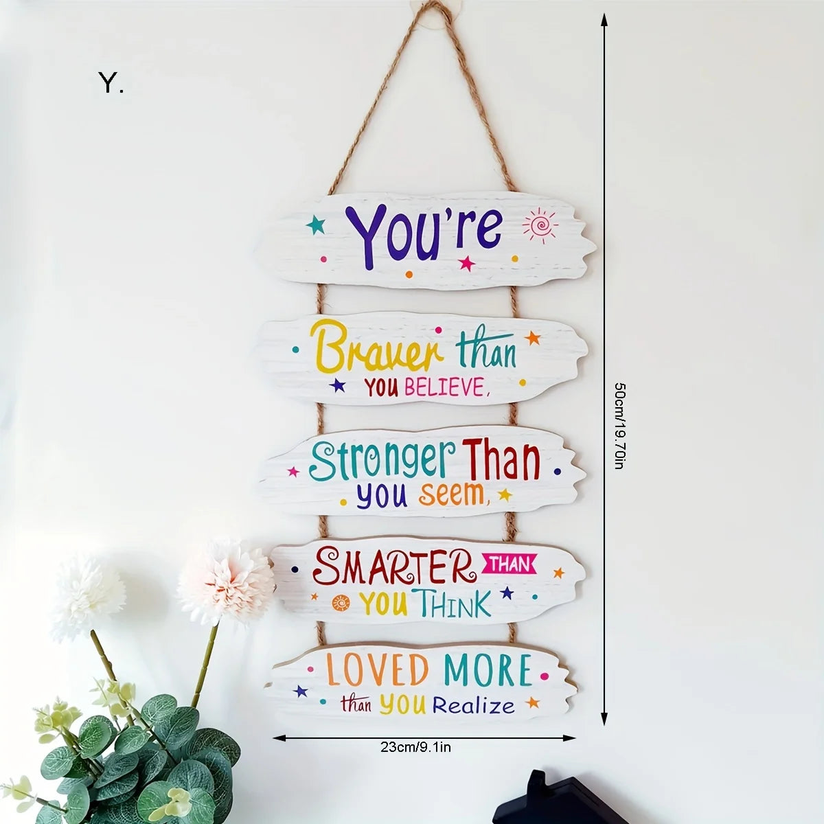 Wooden Inspirational Hanging Wall Art with Rope for Home Decor