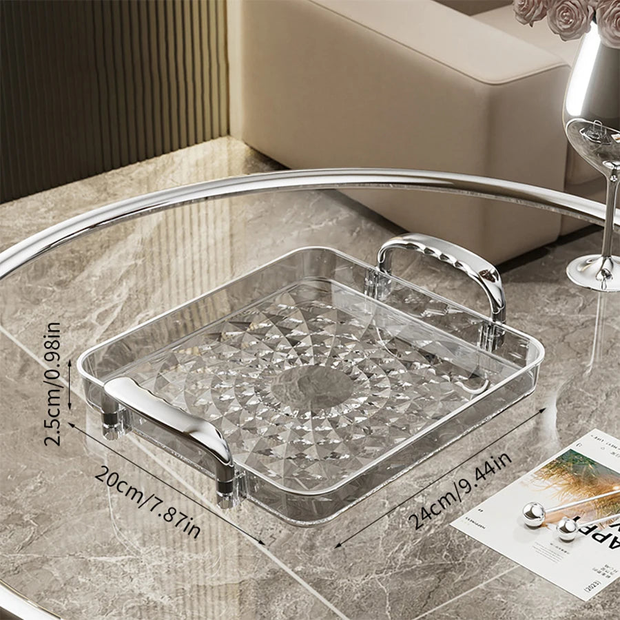 WORTHBUY Light Luxury Clear Serving Tray Plastic Fruit Dessert Tray With Handle Home Decorative Storage Tray Kitchen Organizer