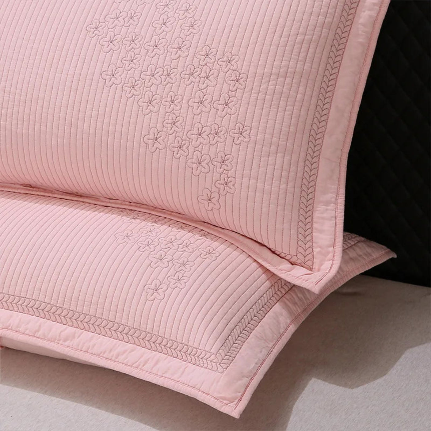JULIA 3 Pieces Solid Color Embroidered Quilt Set