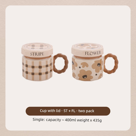 Hero Retro Ceramic Mug with Lid - Exquisite 300-400ml Coffee Cup