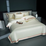 Premium 1400TC Egyptian Cotton Smooth Soft Bedding Set Chic White Grey Patchwork Duvet Cover Flat/Fitted Bed Sheet Pillowcases