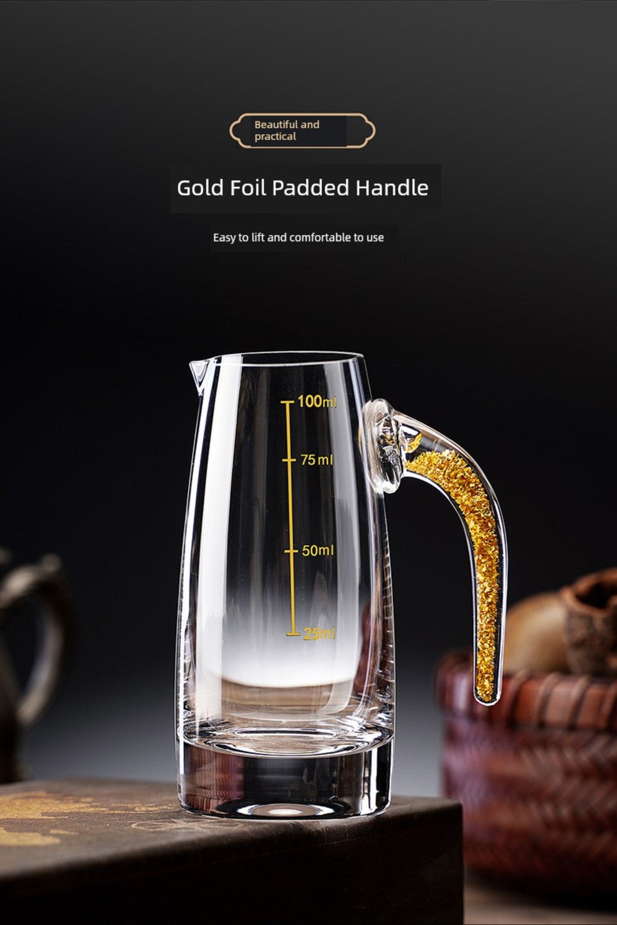 Crystal Glass Wine Decanter Set with Gold Foil Shot Cup