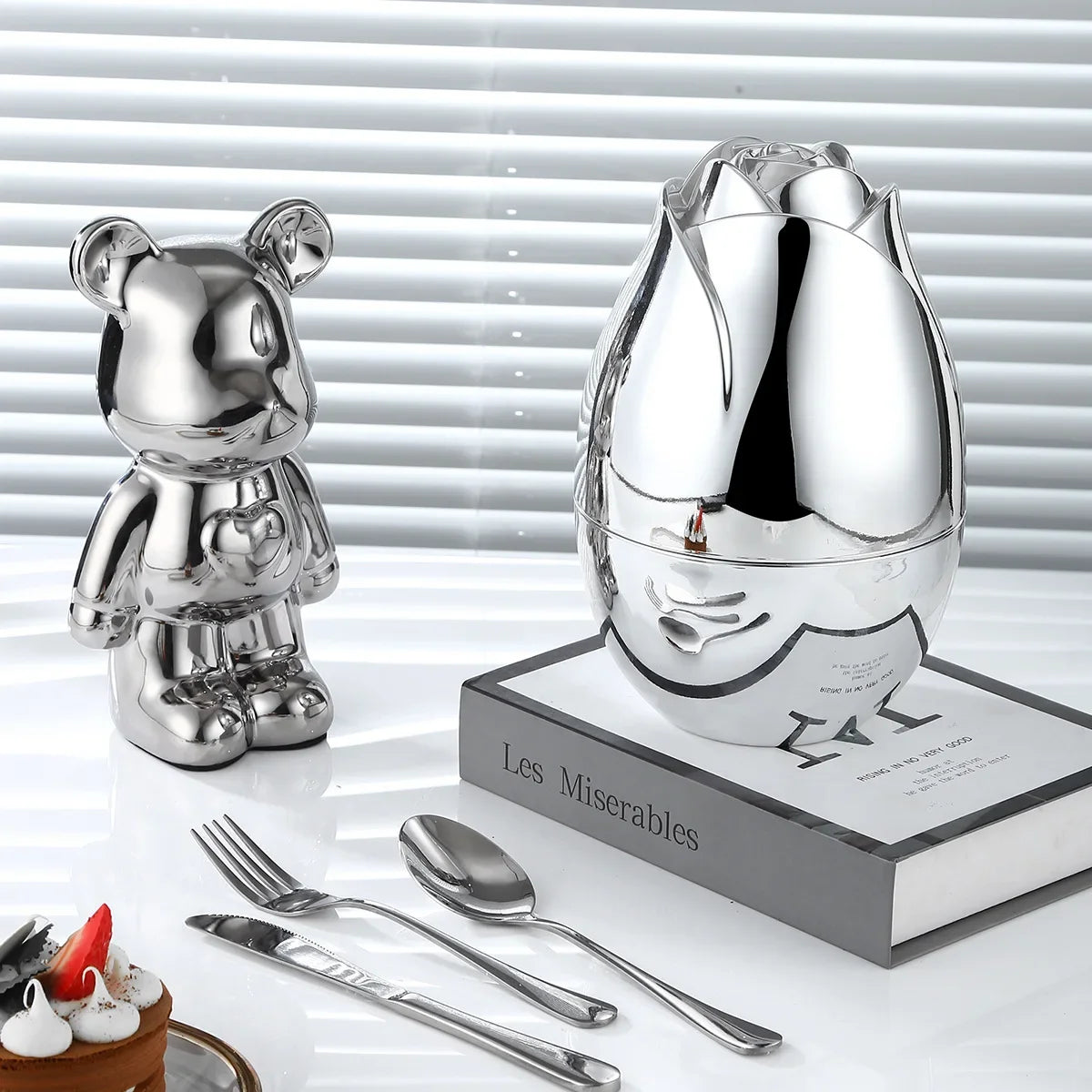 Rose Egg Stainless Steel Fork and Spoon Set with Storage Box