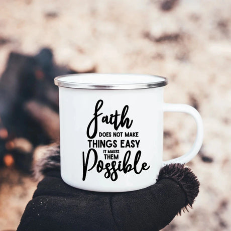Faith Hope Love Print Christian Creative Enamel Mugs Outdoor Travel Coffee Cup Drink Dessert Milk Vintage Handle Drinkware Gift Julia M Home & Kitchen