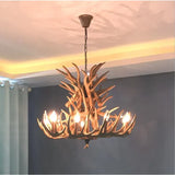 Rustic Alpine Hand-Crafted Deer Antler Pendant Chandelier