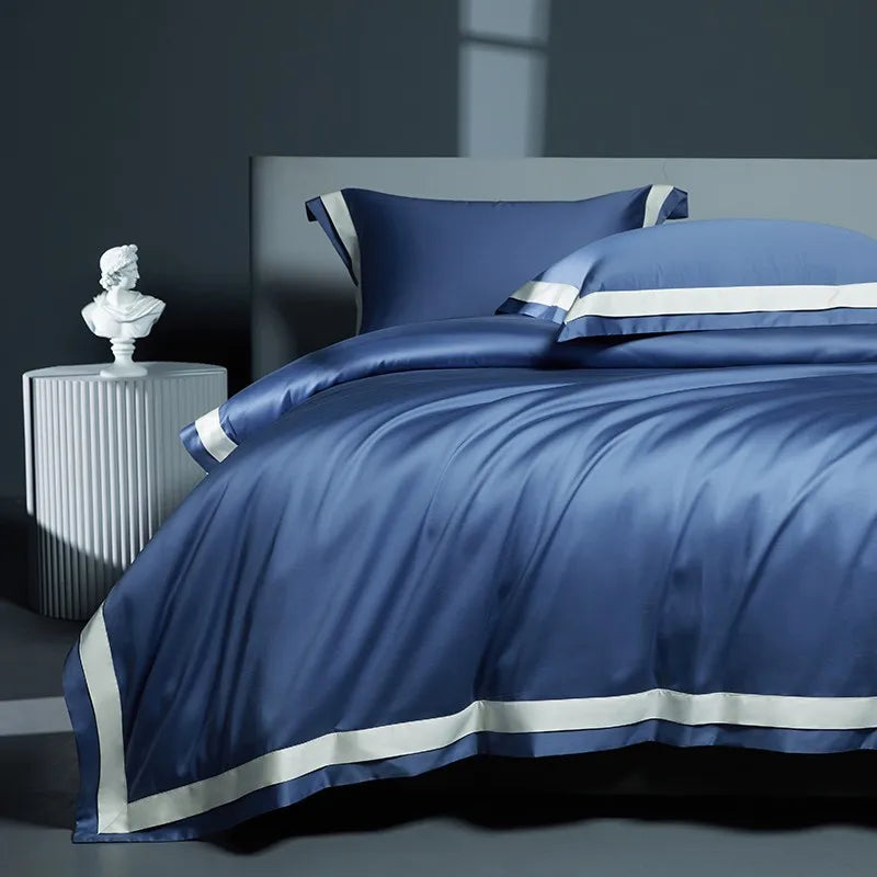 Premium 1400TC Egyptian Cotton Smooth Soft Bedding Set Chic White Grey Patchwork Duvet Cover Flat/Fitted Bed Sheet Pillowcases