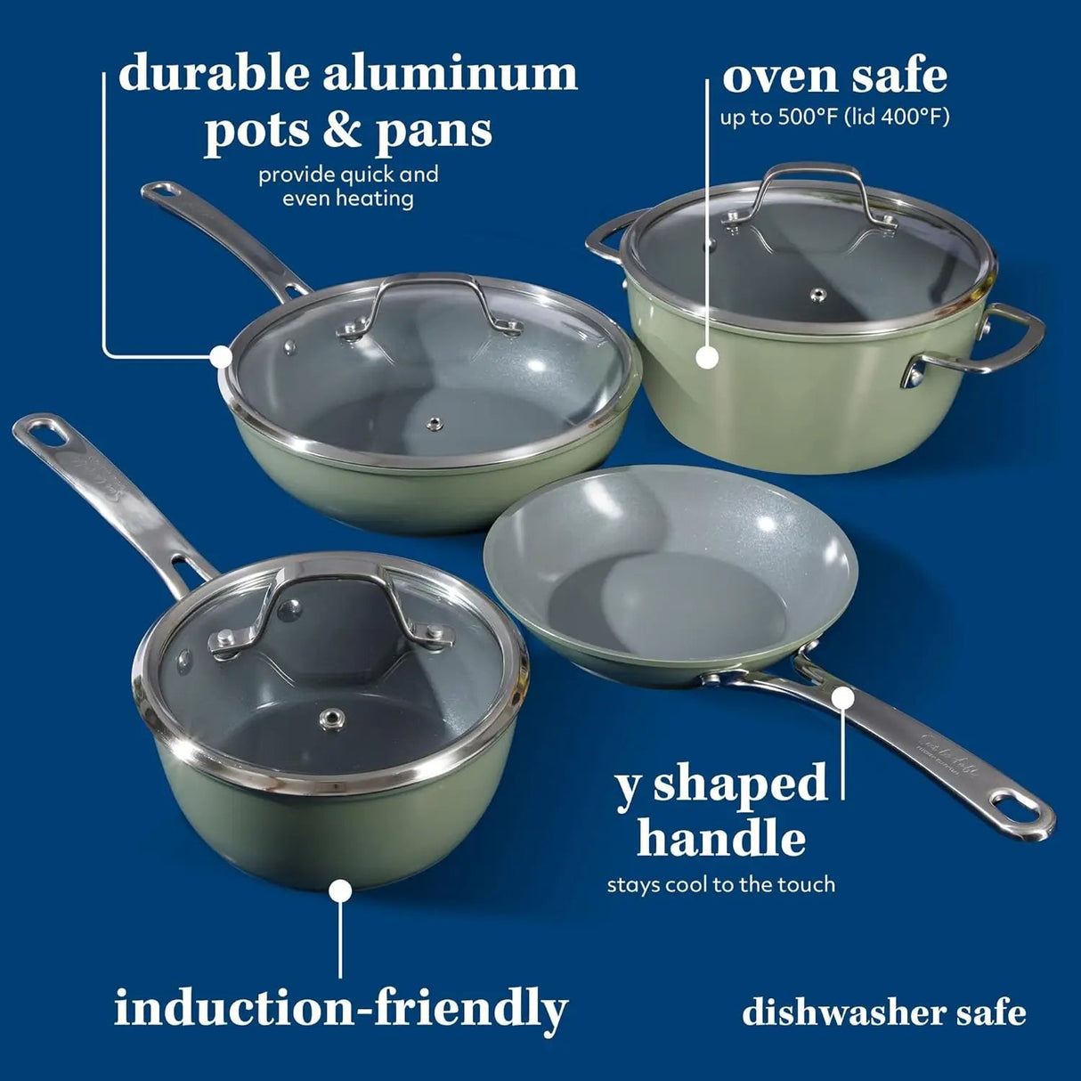 Kitchen Essentials 10 Piece PFA Free Non-Toxic Titanium Ceramic Nonstick Interior Forged Aluminum Cookware Pots f Julia M LifeStyles