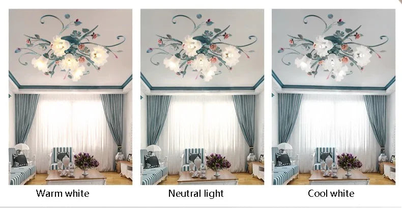 Romantic Rose Flower Ceiling Lamp - Pastoral Style Chandelier