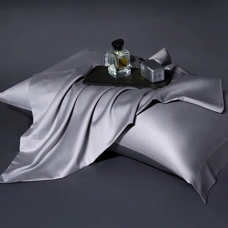 Luxury 100% Egyptian Cotton Reversible Duvet Cover Set in Silver & Purple
