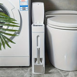 Space Saving Press Trash Can with Built In Toilet Brush Holder Durable Plastic Modern Minimalist Design for Small Bathroom Julia M Home & Kitchen
