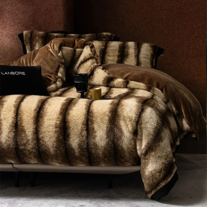 Faux Fur Duvet Cover Set with Sheet, Queen & King