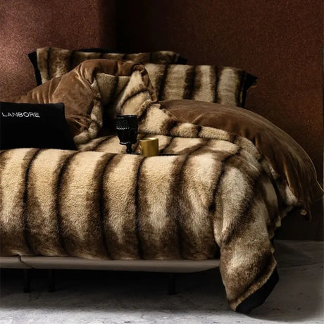 Faux Fur Duvet Cover Set with Sheet, Queen & King
