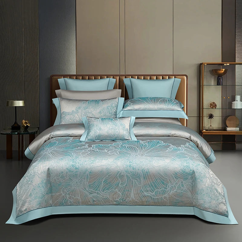 4/7Pcs Luxury Soft Silky Egyptian cotton Damask Satin Bedding Set Super King Duvet Cover Flat Sheet/Fitted Sheet Pillowcases Julia M LifeStyles