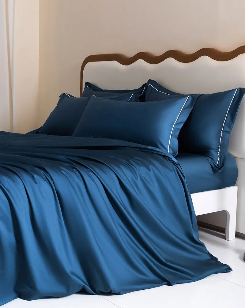 Luxury 1000TC Egyptian Cotton Duvet Cover Set with Silver Embroidery