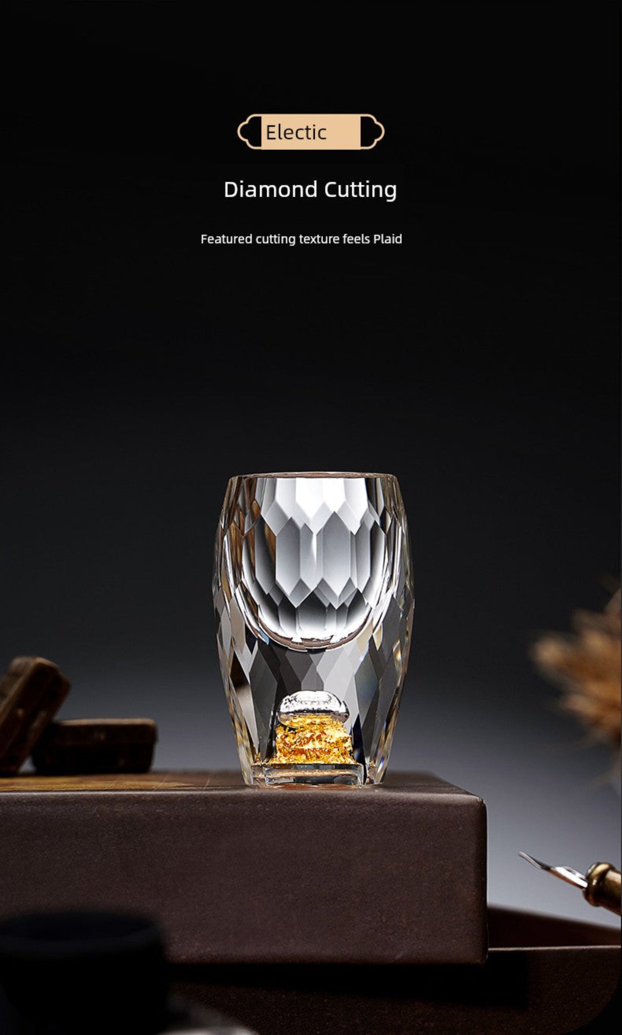 Crystal Glass Wine Decanter Set with Gold Foil Shot Cup