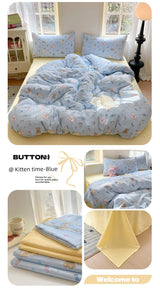 Young Adult Heart Double-Layer Yarn Bedding Four-Piece Set Washed Cotton Duvet Cover Dormitory Bed Single Student Three-Piece Set 4 Julia M LifeStyles