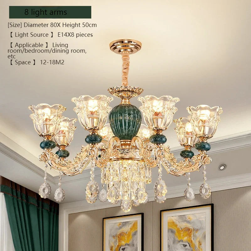 LED Crystal Ceramic Retro Ceiling Chandelier - European Style Luxury Lamp