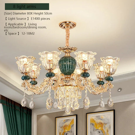 LED Crystal Ceramic Retro Ceiling Chandelier - European Style Luxury Lamp