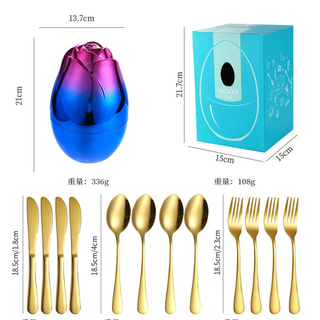 Rose Egg Stainless Steel Fork and Spoon Set with Storage Box