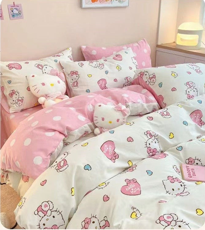 Heart Washed Cotton Cute Minimalist Pink Bed Four-Piece Set - Julia M LifeStyles