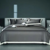 Premium 1400TC Egyptian Cotton Smooth Soft Bedding Set Chic White Grey Patchwork Duvet Cover Flat/Fitted Bed Sheet Pillowcases